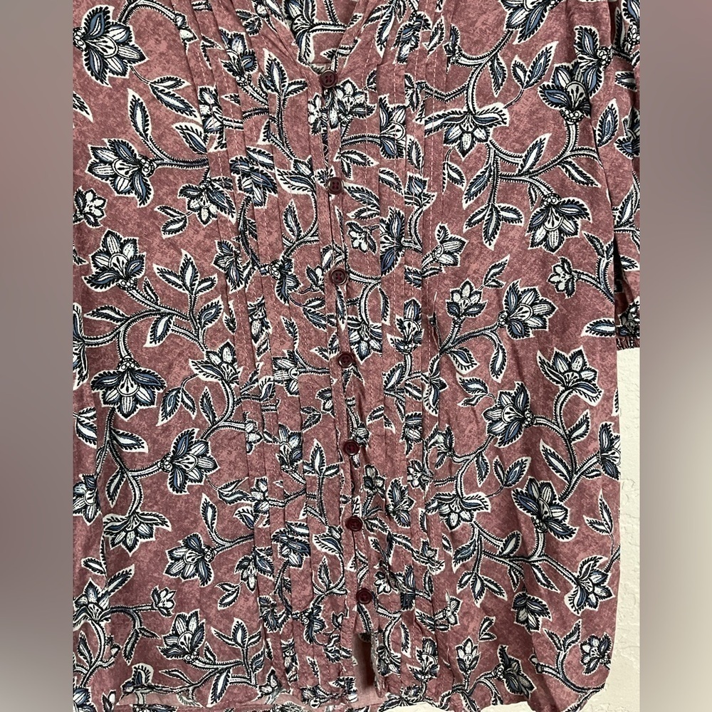 Women’s Beach Lunch Lounge Multicolor Split Neck Short Sleeve Button Blouse Sz S - Picture 2 of 6